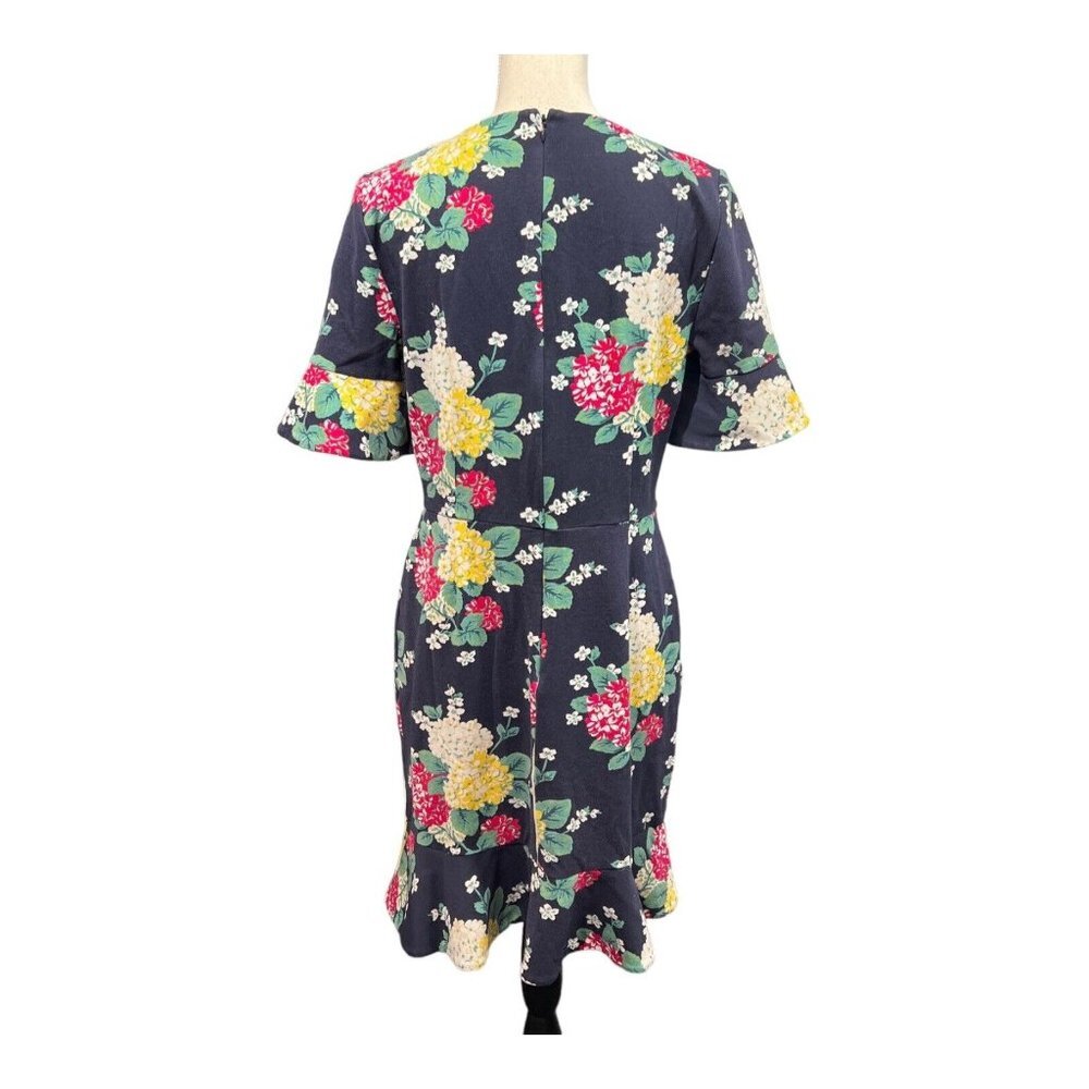 Draper James Womens L Dress Floral Ruffle Midi Blue Stretchy Knit Career Office - Picture 3 of 8